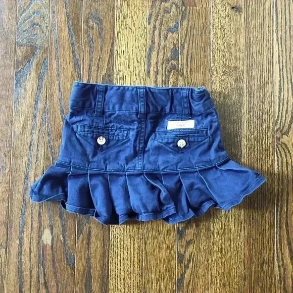 Polo Ralph Lauren Girls 3/3T Navy Blue Khaki Ruffled Adjustable-Waist Skirt - Picture 4 of 7